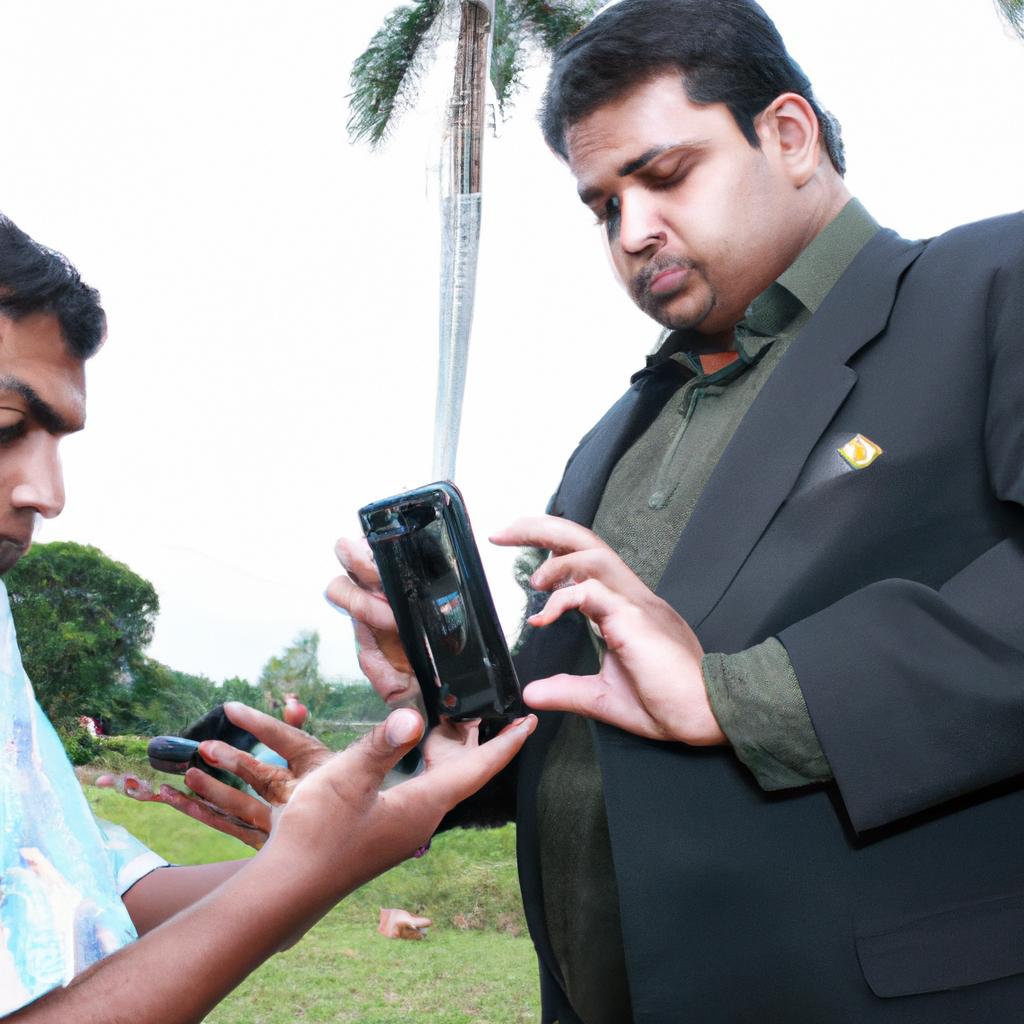 Expert holding smartphone, explaining wireless